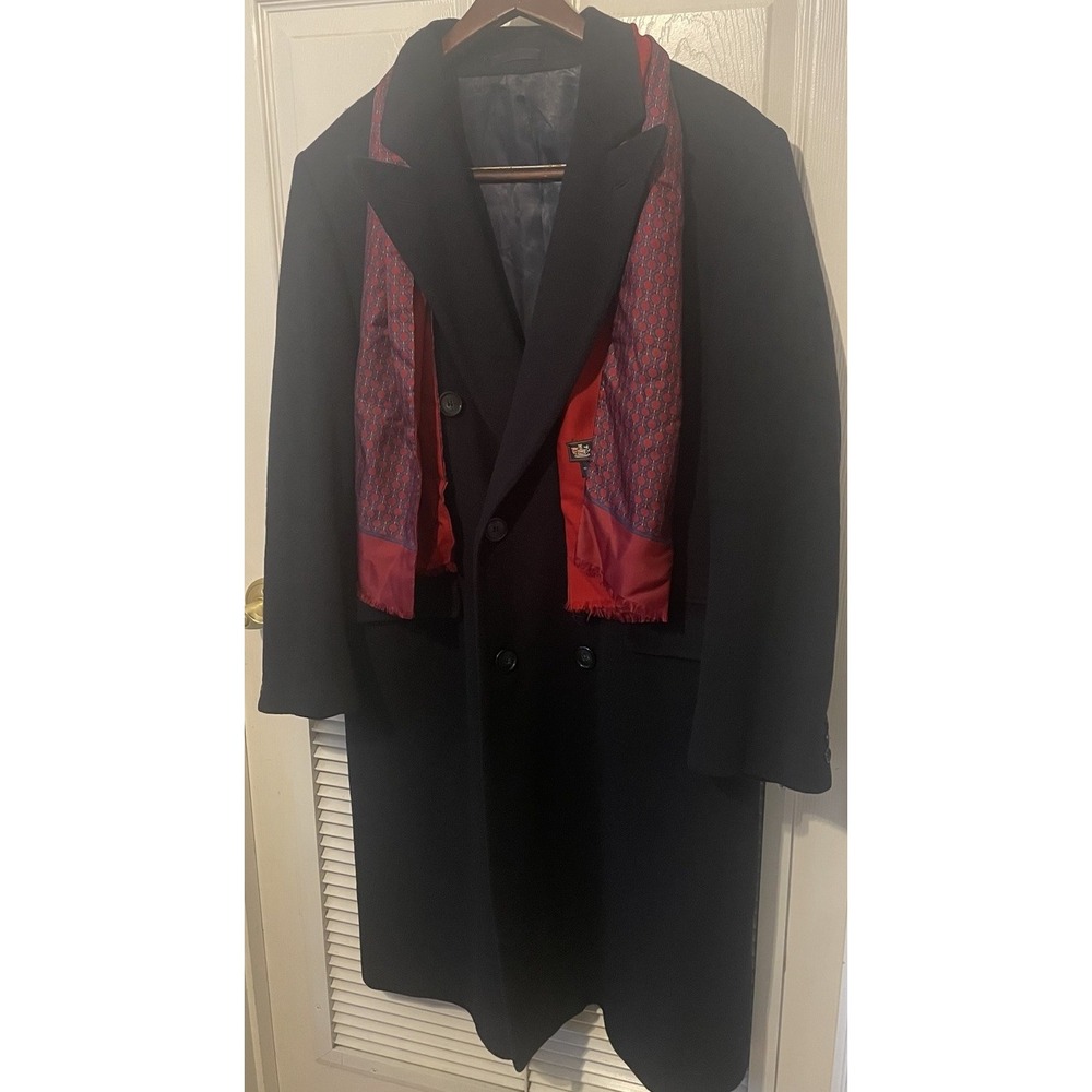 Vintage Harrods Berwin 100% Cashmere Double Breasted Overcoat Navy Mens 42R